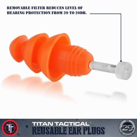 Titan Tactical 29NRR Reusable Shooting Ear Plugs w/Removable Noise Filter + Heavy Duty Aluminum Case (for Normal + Small Ear Canals)