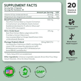 nooro Vital Flow Advanced Blood Circulation Supplement with Nitric Oxide Boost, Vitamin D3, Magnesium, Probiotic Blend, Veins Support Non-GMO and Gluten Free 60 Capsules
