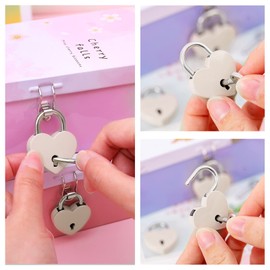 Jeanoko 2 Sets Heart Lock and Key Mini Lock Heart Shaped Padlock Skeleton Key Metal Lock for Luggage Diary Book Jewelry Box