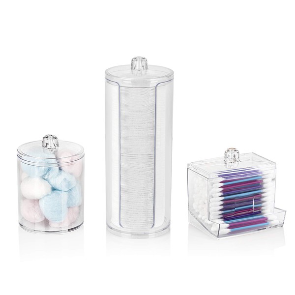 SALAROT Makeup Organiser Set, Cotton Pad Holder & Cotton Buds Container and Multi-Purpose Cylinder, Storage Box with Lid (Classic)