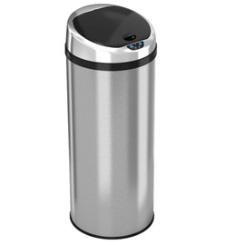 iTouchless 13 Gallon Sensor Garbage Can with Odor Control System, Stainless Steel, Round Touchless Automatic Trash Bin for Kitchen and Office