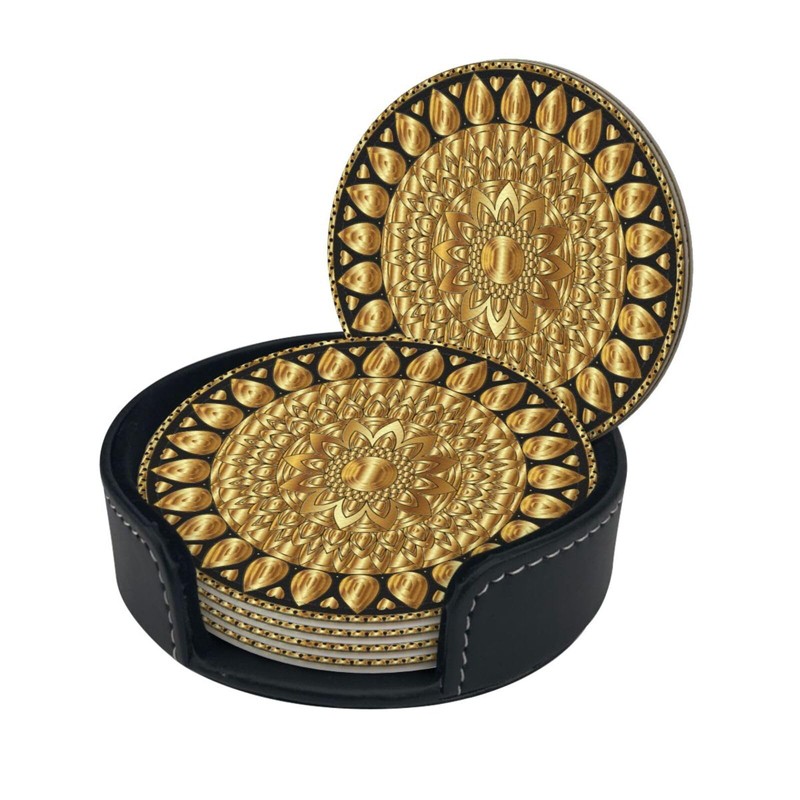 BOXIMIAO Drink Coasters with Holder Stand Set of 6, Mandala