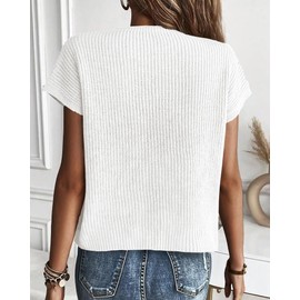 KIRUNDO Womens Spring Cap Sleeve Tops 2024 Summer Casual Crew Neck Lightweight Sweater Vest Ribbed Knit Pullover(White, Large)