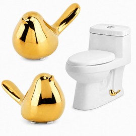 2 Pack Ceramic Gold Birds Toilet Bolt Covers, Decorative Toilet Screw Cover Caps for Bathroom Decor Accessories, Easy Installation