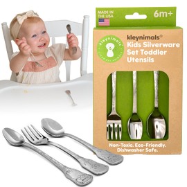 Kleynimals Safari Friends Made in USA Baby Flatware – 100% Stainless Steel Baby Forks and Spoons, Non-Toxic, BPA-Free, Eco-Friendly, Dishwasher Safe – Safe Utensils for Babies & Toddlers