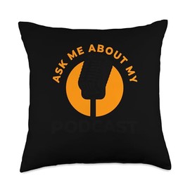 Ask Me About My Podcast Funny Hosting Microphone Podcaster Throw Pillow