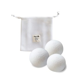 CBJAPAN Dryer Balls, 3 Pieces, Includes Storage Bag, Cleaned Wool, Reduces Drying Time, Kogure