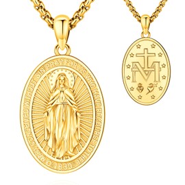 LOOVE Gold Miraculous Medal Necklace for Women Sterling Silver Virgin Mary Pendant Religious Medals Blessed Mother Mary necklace Catholic Jewelry for Women Men