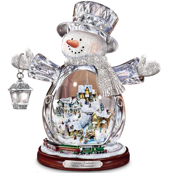 Thomas Kinkade Crystal Snowman Figurine Featuring Light-Up Village and Animated Train by The Bradford Editions