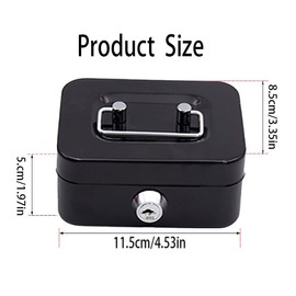 Small Cash Box Lockable with Key, Small Safe, Metal Locker Cash Box with Key Lock, Wallet, Cash Box with 2 Keys, 11.5 x 8.5 x 5.8 cm (Black)