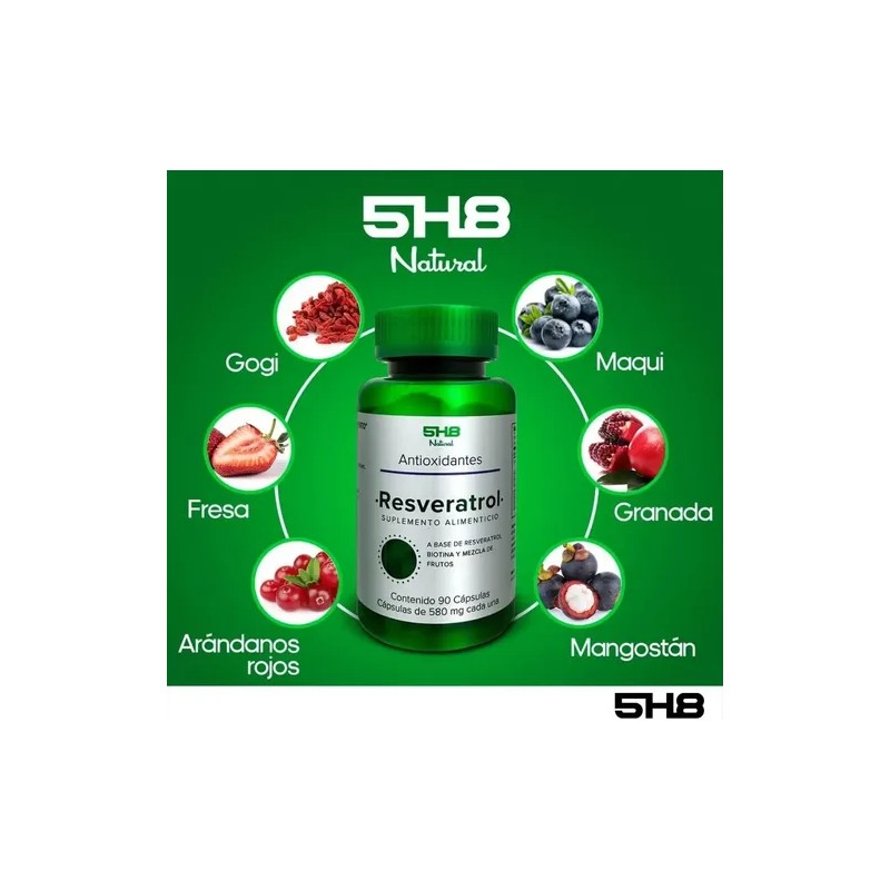 5h8 Resveratrol 90 Cáps Con 250 Mgs Frutos Rojos Con