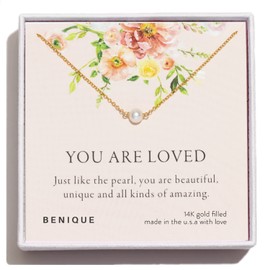 Single Pearl Choker Necklace, 925 Sterling Silver or 14K Gold Filled Fine Chain, Simple Dainty White Freshwater Pear Pendant, Made in USA, 13"-16" Adjustable (TinyPearlChoker/GF16)