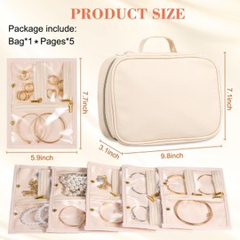KPWEPK Travel Jewelry Organizer Case,Jewelry Storage Book Binder with Clear Zipper Pouch & Lining-Portable Jewelry Bag for Earrings,Rings,Necklaces,Bracelets-Perfect for Women,Traveling (Off-white)