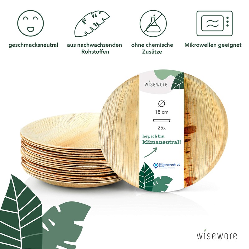 Wiseware Palm Leaf Plates - Pack of 25 Disposable Plates