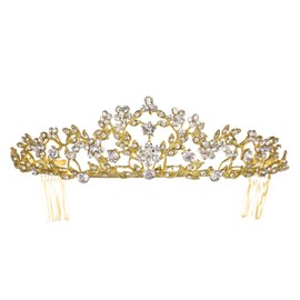 SAMKY Flower Leaf Crystal Pageant Bridal Tiara Crown - Clear Crystals Gold Plating T660