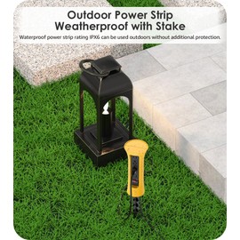 CCCEI Outdoor Power Strip Weatherproof with Stake, Waterproof Extension Cord with Multiple Outlets, Christmas Exterior Garden Decor, Yard, Camping, 4 Plugs, Surge Protector 15FT, Yellow.