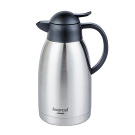 Restaurantware-Restpresso 67.6 Ounce Vacuum Insulated Coffee Carafe/Server, 1 Double Walled Coffee Decanter - Push - Button, Leakproof, Silver Stainless Steel Hot Beverage Dispenser