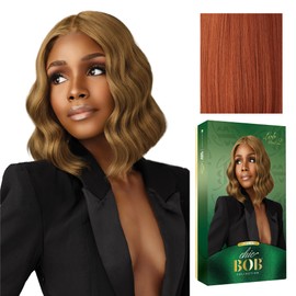 Sensationnel Chicbob Lace Frontwig - Lob Unit 2 Face Framing Glueless Wig Wide 5 Inch Deep Part Synthetic Preplucked Hairline (CHOCOLATECOPPER)