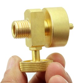 MCAMPAS Válvula reguladora de gas propano de presión ajustable desechable de 1 libra, válvula de aguja de conexión de tanque de 1 libra x adaptador NPT macho de 1/4 pulgadas (rosca M8 hembra)