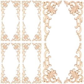 20 Pcs Wood Applique Corner Onlay Decorative Wood Applique DIY Wooden Carved Corner Unpainted Wooden Carved Decals Carving Decal for Furniture Wall Cupboard Bed Cabinet(Cute Style)