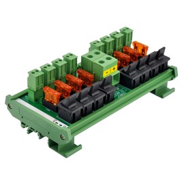 DC Power Distribution Module, Rocker Switch, Fused, Pluggable Top Wiring Terminal Block, DIN Rail and Screw Mount (8 Channel)