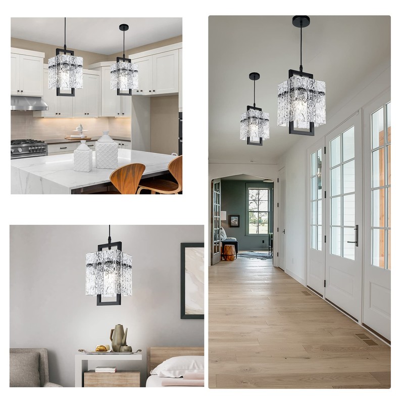 IKK Black Crystal Pendant Light for Kitchen Island, Luxury Water