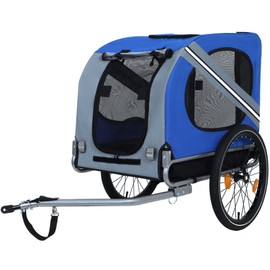 Animal Transport Bike Cart, Large Folding Bike Trailer for Dogs,120LB Capacity All-Terrain Pet Carrier with Durable Steel Frame for Cycling, Jogging, Camping and Outdoor Adventures, Blue+Grey