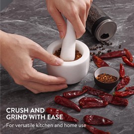 Navaris Mortar and Pestle Set - White Marble Mini Pestle and Mortar Bowl - Stone Grinder for Spices Garlic Nuts Herb Pesto - Small 8.5cm (3.3") Diameter - Hand Grinding for Kitchen