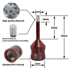 NBB Diamantbohrer, Diamantfräser mit M14, Diamantkrone zum Nass- und Trockenbohren in Hartporzellan, Keramikfliesen, Granit, Marmor, Fliesen für Winkelschleifer (1 Stück, 6 mm)