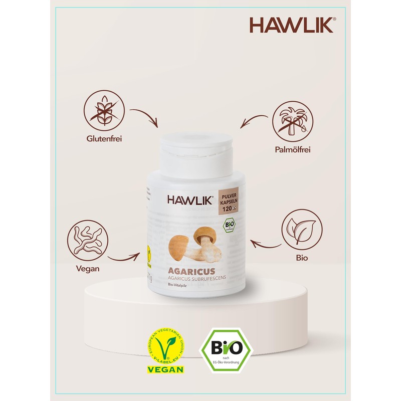 Hawlik Vital Mushrooms - Organic Agaricus Powder Capsules - 120