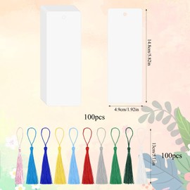 DBALL Blank Bookmark Craft Set 100 Bookmarks Paper with 100 Tassels (Ten Colours) for Bookmarks DIY on Birthdays Gift Accessories Children Crafts