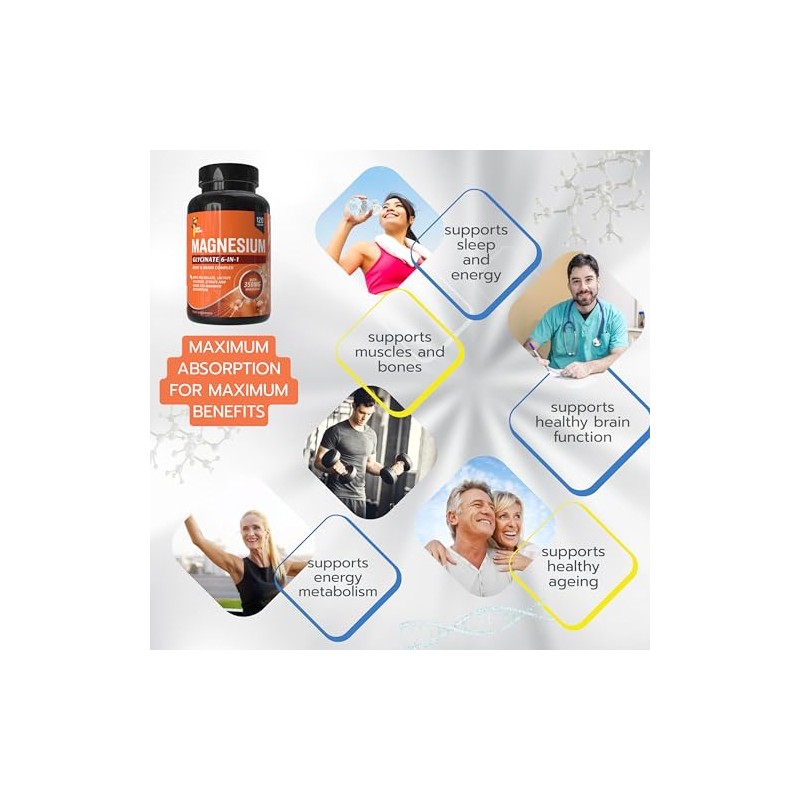 Magnesium Glycinate 6-in-1 Supplement for Body & Brain, 120 Capsules