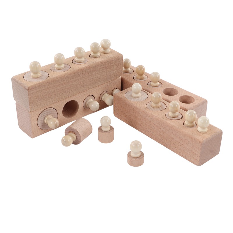 Cylinder Socket Toy Beech Wood Educational Knobbed Cylinders Blocks for