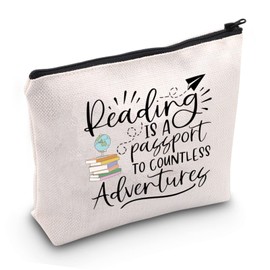 Book Lover Storage Bag Literary Book Themed Reading is a Passport to Countless Adventures Zipper Pouch Gifts for Bookworm (Reading is a Passport B EU)