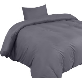 Utopia Bedding Bed Linen 135 x 200 cm Set, Microfibre Duvet Cover 135 x 200 cm + 1 Pillowcase 80 x 80 cm, Grey