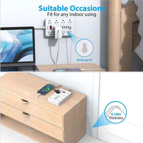 SMNICE SMNICE Power Strip with USB,Surge Protector Flat Plug with