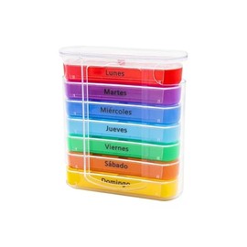 Pastillero Semanal En Español 7 Días | 4 Tomas por Día Mañana | Mediodía | Tarde | Noche | Colores Vivos | Portátil | Plástico Resistente