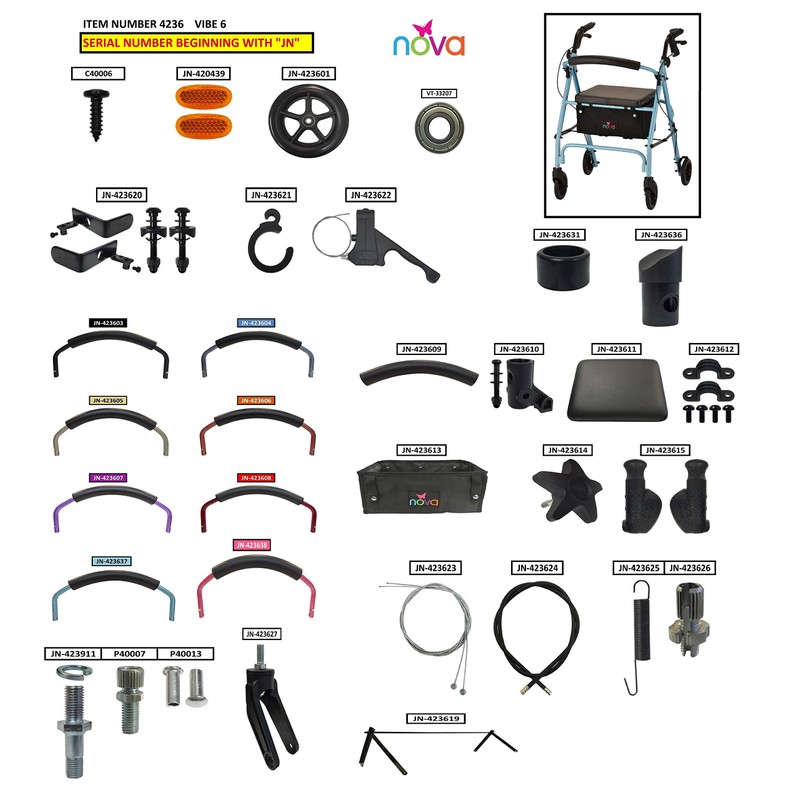 hhs Nova Replacement Parts for Vibe Rolling Walker with Serial
