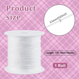 AHANDMAKER 150 Yards Braided Nylon Thread, 0.5mm White Beading Cord Chinese Knotting Beading String for Bracelet Necklace Jewelry Making Kumihimo Sewing Crafts Blinds Roman Replacement Cord
