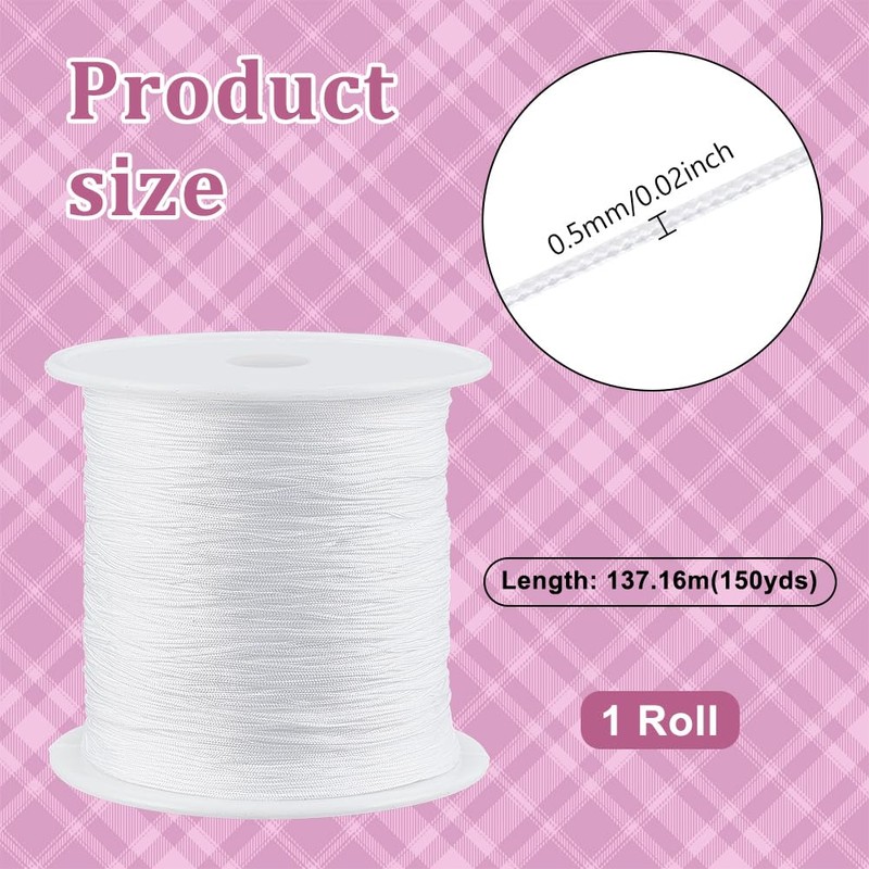 AHANDMAKER 150 Yards Braided Nylon Thread, 0.5mm White Beading Cord