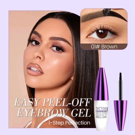 Tattoo Eyebrow Gel Easy Peel Off - Brown Eyebrow Tattoo Easy Peel-Off Eye Brow Gel, Natural Brow Color for Women Sparse Brows, Lasts 3 Days, Waterproof At-Home Salon Results - 01