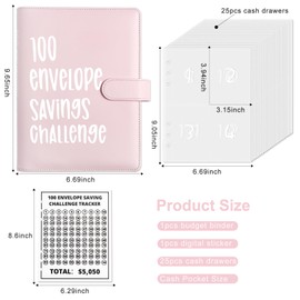 ChillyFar Money Saver Budget Binder Book with Pouches, 100 Envelope Challenge Binder with Numbers, A5 Money Budget Envelopes for Cash Saving $5,050 Pink