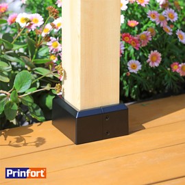 Prinfort 2pcs 4"x4" (Actual: 3.5"x3.5") Aluminum Deck Post Base Cover Outdoor, Decorative Post Covers for Basement Black, Square Post Skirts Trim for Railing丨Fence