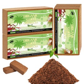 Riare 4pcs Organic Coco Coir Bricks Soil Blocks- 100% Natural Compressed Coco Peat Brick Coconut Fiber Substrate with Low EC& pH Balance, High Expansion Coco Coir Pith Coconut Husk for Garden
