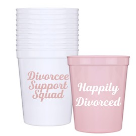 Brosash Divorce Party Cups - Pack of 10 Pink Plastic Cups with Gold Text: (1) "Divorced AF & (9) "Divorcee Drinking Team | Divorce Party Decorations for Women and Men Gifts Party Favors Ideas