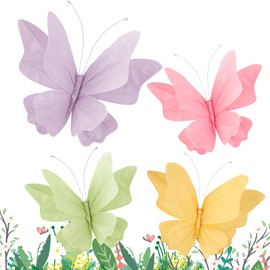 Easy Joy Pack of 4 3D Paper Butterfly Decoration, Butterfly with Mounting Clip, Colourful Glitter Surface Layer Butterfly for Table Decoration, Indoor Spring Decoration, Garden Party Decoration