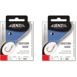 Set of 2 packs of tied corn hooks carp by Jenzi, all-round hooks, (20 pieces) on mono line 50 cm, hook size 6, 8, 10, 12, 14 leaders ready + free Petri Heil! sticker (hook size 8)
