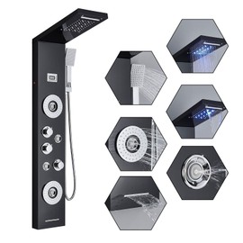 AlenArt Shower Panel Tower System Rainfall Waterfall Shower Head with Body Jets Stainless Steel Rain Massage System 5-Function High Pressure Shower Panel Tower System,HFT8029