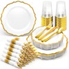 Glowserve 25 Guests 175 PCS Disposable Plastic Plates Gold Dinnerware