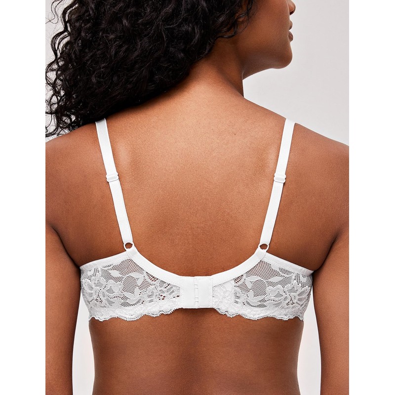 Deyllo Women's Push-Up Bra with Floral Lace Cups, Underwired Bra,